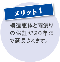 構造躯体と雨漏りの保証が20年まで延長されます